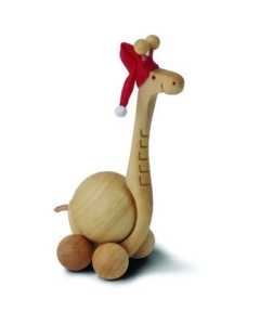 Lesena žirafa z vrtljivim trebuhom in božično kapo