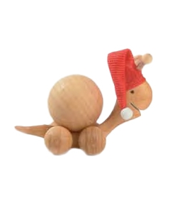 Leseni polžek s kroglico in božično kapo