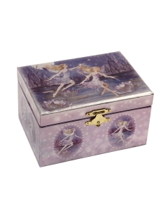 Pravokotna lesena glasbena skrinjica za nakit s plesočo baletko