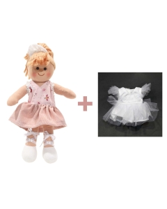 Komplet punčka iz blaga 25cm + bela oblekica za balerino