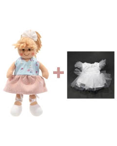 Komplet punčka iz blaga 25cm + bela oblekica za balerino