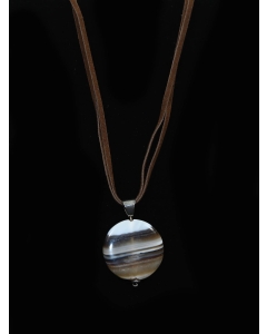 Ogrlica iz naravnega kamna sivo rjavi ahat na rjavem usnjenem traku