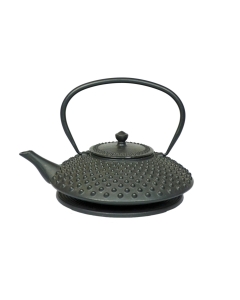 Emajlirani čajnik iz litega železa; črn s pokrovom in cedilom 1L