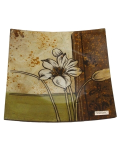 Ročno poslikani kvadratni krožnik dim. 24*24 cm v rjavem odtenku