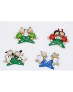 Sponke za lase z lesenimi gibljivimi živalmi-par