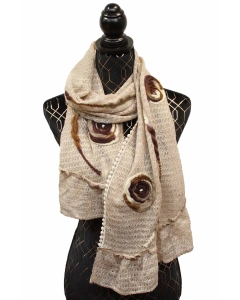 Šal 160x30cm z rjavo vezenino in rožicami