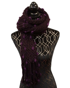 Pleteni šali v temni barvi s pikicami v svetlejši barvi - vijoličen
