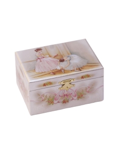 Pravokotna lesena glasbena skrinjica za nakit s plesočo baletko