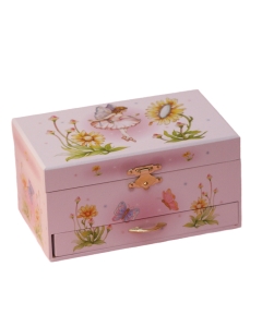 Pravokotna lesena glasbena skrinjica za nakit s plesočo baletko in predalčkom