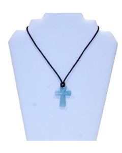 Obesek križ na vrvici iz naravnega kamna Amazonit