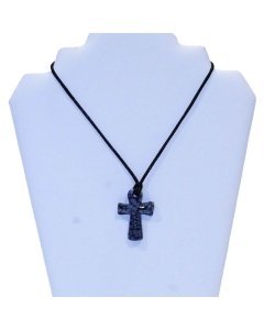 Obesek križ na vrvici iz naravnega kamna Snežni Obsidian