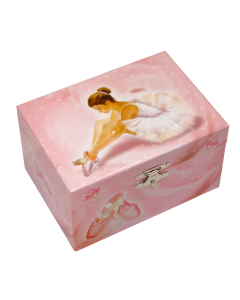 Pravokotna lesena glasbena skrinjica za nakit s plesočo baletko