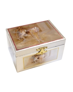 Pravokotna lesena glasbena skrinjica za nakit s plesočo baletko