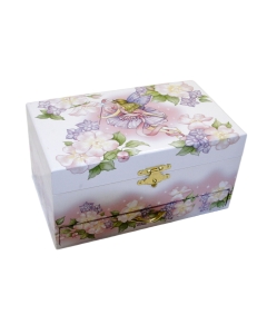 Pravokotna lesena glasbena skrinjica za nakit s plesočo baletko in predalčkom.