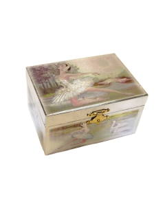 Pravokotna lesena glasbena skrinjica za nakit s plesočo baletko