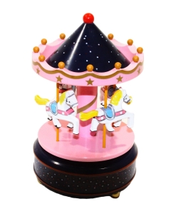 Glasbeni vrtiljak s 4-imi konji in prelepo melodijo ''poletje'' temno modra - roza