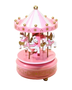 Glasbeni vrtiljak s 4-imi konji in prelepim brahmsovim valčkom - roza