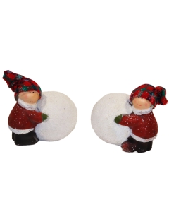 Keramični otrok s tekstilno kapo in snežno kepo