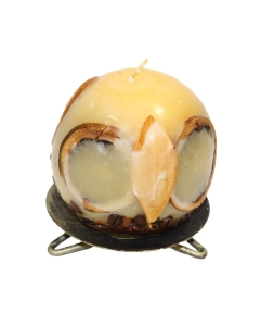 Rumena okrogla sveča fi 10 cm, sveča s citrusi, kavo, cimetom dim.