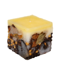 Rumena kvadratna sveča 9*9*9 cm, sveča s citrusi, kavo, cimetom dim.