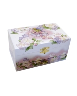 Pravokotna lesena glasbena skrinjica za nakit s plesočo baletko in predalčkom.