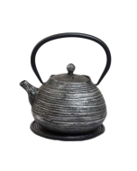 Emajlirani čajnik iz litega železa; srebrn s pokrovom, cedilom in podstavkom 0,8 l