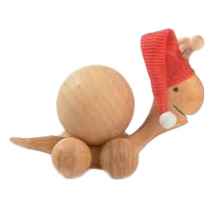 Leseni polžek s kroglico in božično kapo