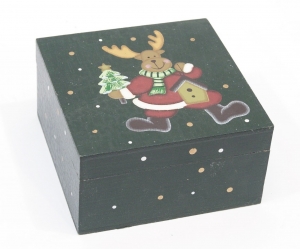 Lesena škatlica z božičnim motivom - jelenček