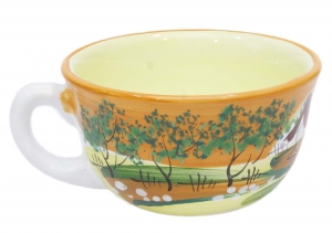 Keramične skodelice v oranžni barvi z živalmi na dnu